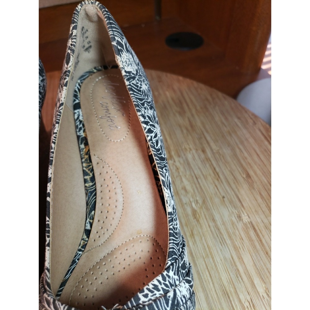 NEW DEXFLEX COMFORT Size 7 Black & White Memory Foam Wedge Sandal Shoes READ - Picture 2 of 11
